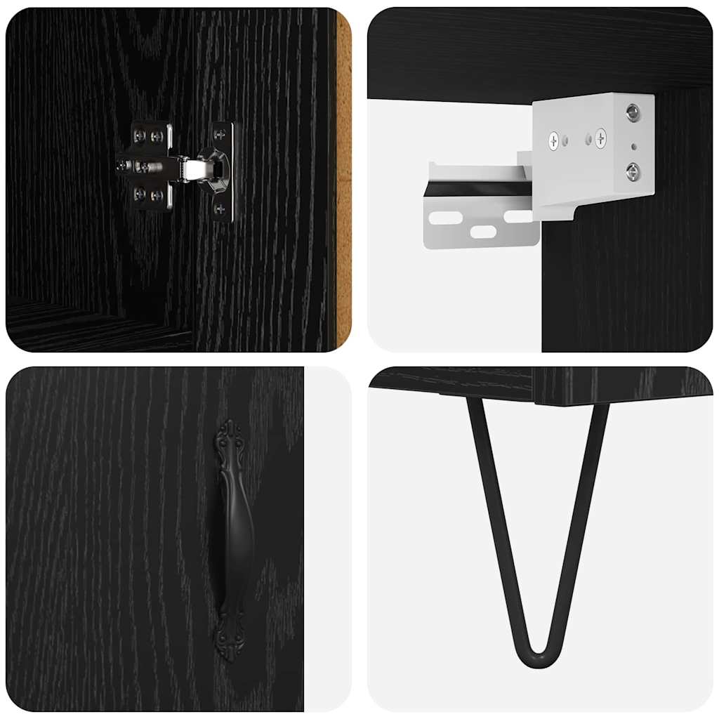 Highboard 2 Stück Schwarz Eichen-Optik Ingenieurholz und Glas