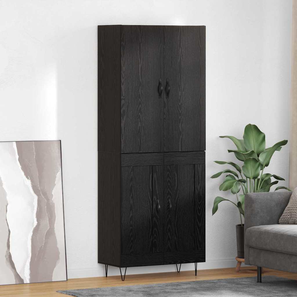 Highboard 2 Stück Schwarz Eichen-Optik Ingenieurholz und Glas