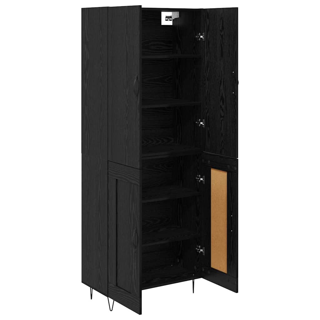 Highboard 2 Stück Schwarz Eichen-Optik Ingenieurholz und Glas