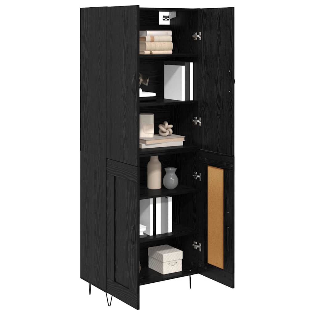 Highboard 2 Stück Schwarz Eichen-Optik Ingenieurholz und Glas