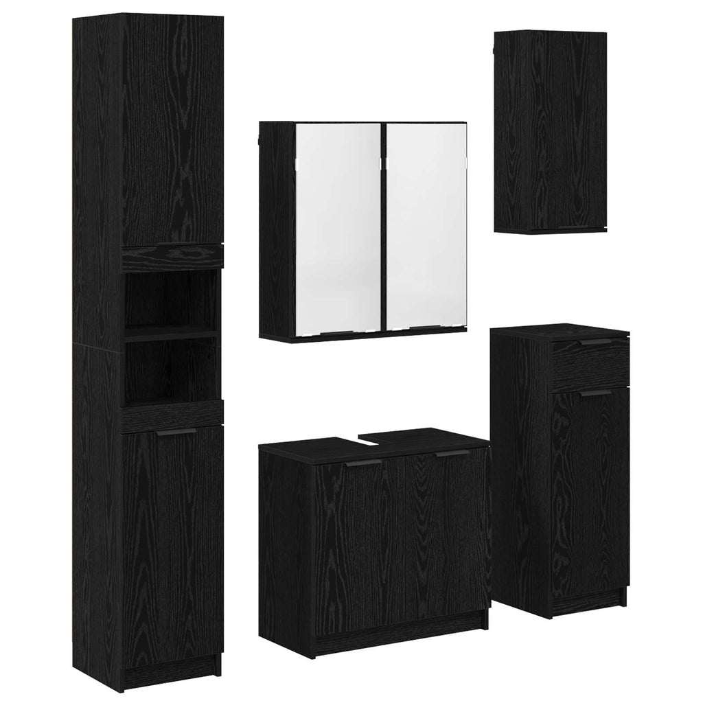 Badezimmermöbel-Set 5 pcs Schwarz Eichen-Optik Holzwerkstoff