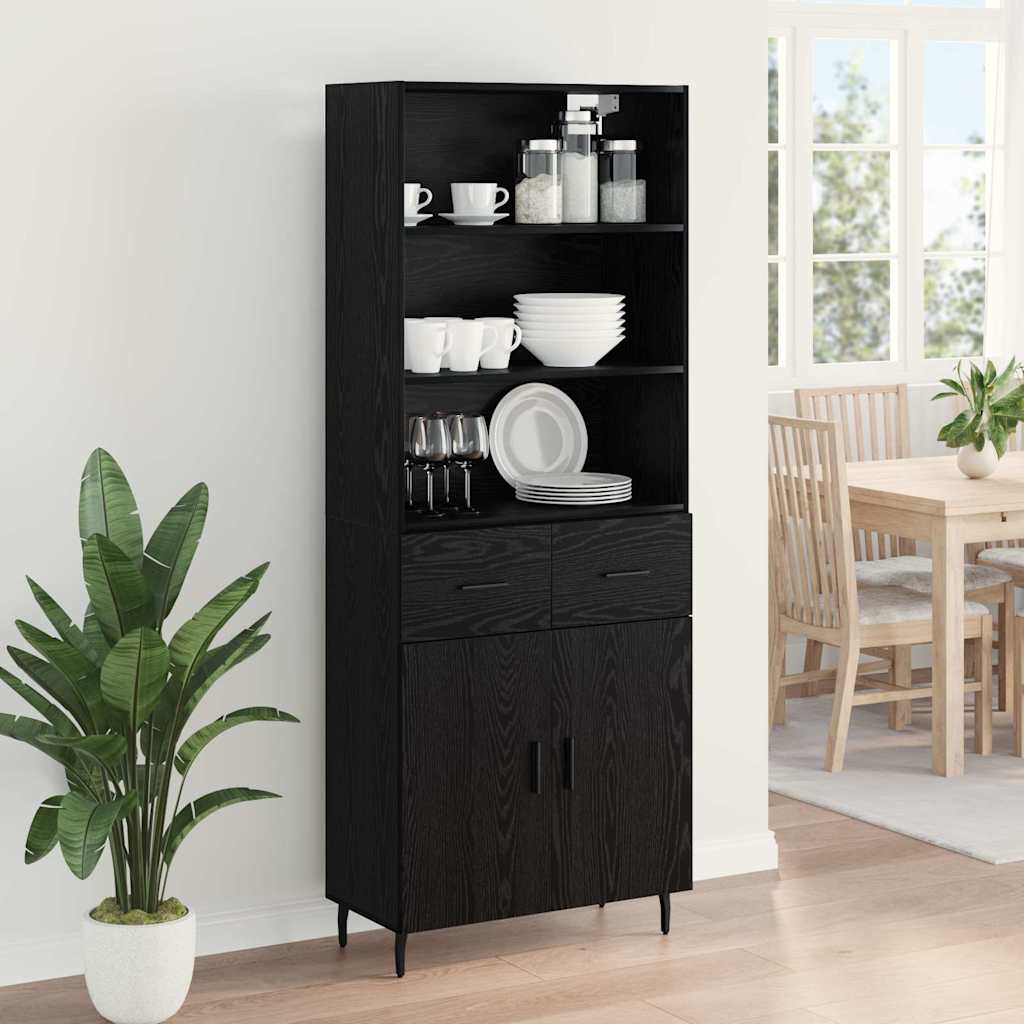 Highboard Schwarz Eichen-Optik 69,5 x 34 x 180 cm