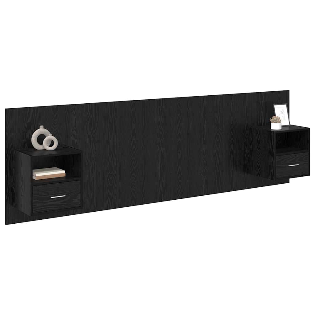 Kopfteil mit Schrank 3 Stück Schwarz Eichen-Optik Holzwerkstoff