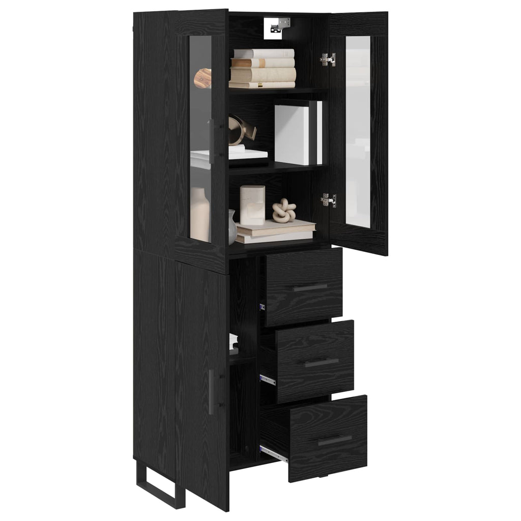 Highboard 2 pcs Schwarz Eichen-Optik Engineered Wood und Glas