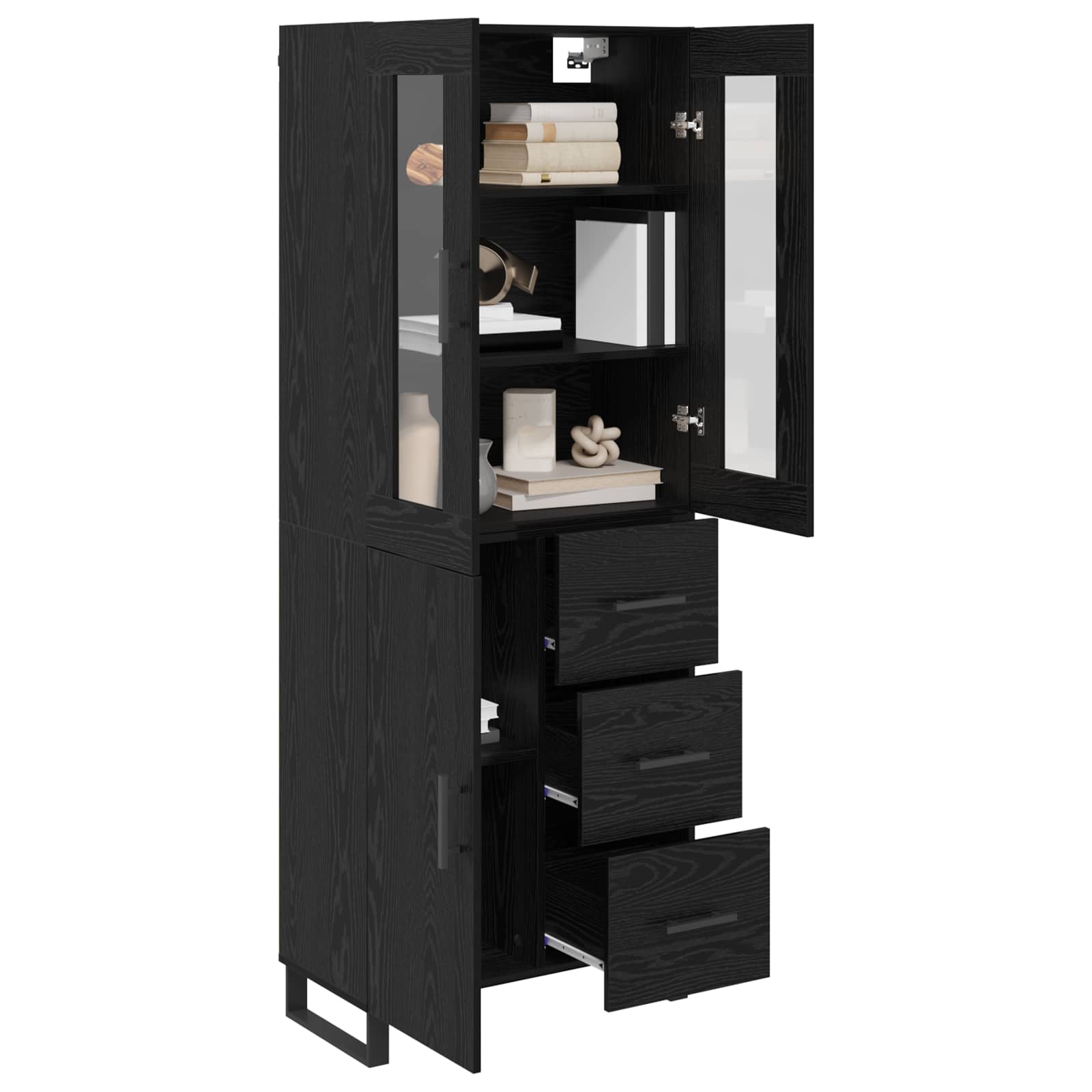 Highboard 2 pcs Schwarz Eichen-Optik Engineered Wood und Glas