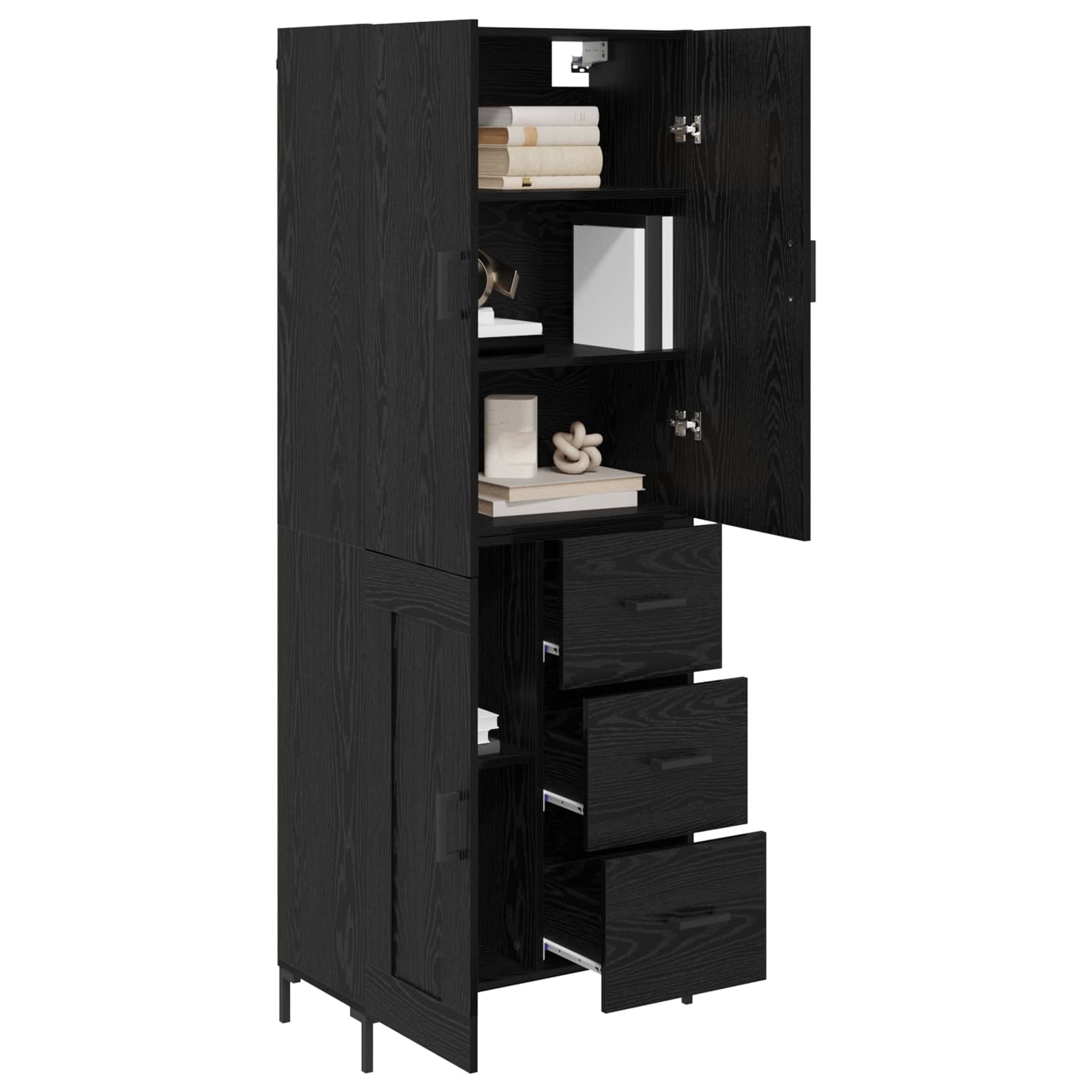 Highboard Schwarz Eichen-Optik 69,5 x 34 x 180 cm Holzwerkstoff