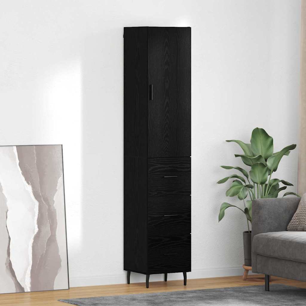 Highboard Schwarz Eichen-Optik 34,5 x 34 x 180 cm Holzwerkstoff