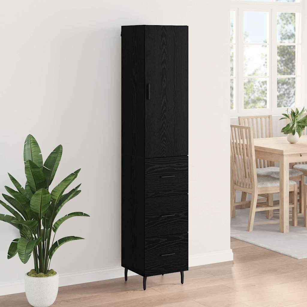 Highboard Schwarz Eichen-Optik 34,5 x 34 x 180 cm Holzwerkstoff