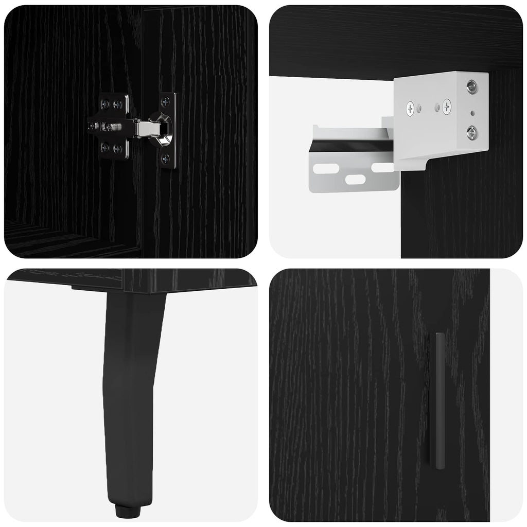 Highboard 2 pcs Schwarz Eichen-Optik Engineered Wood und Glas