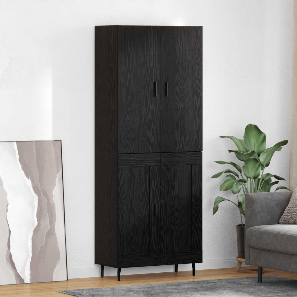 Highboard 2 pcs Schwarz Eichen-Optik Engineered Wood und Glas