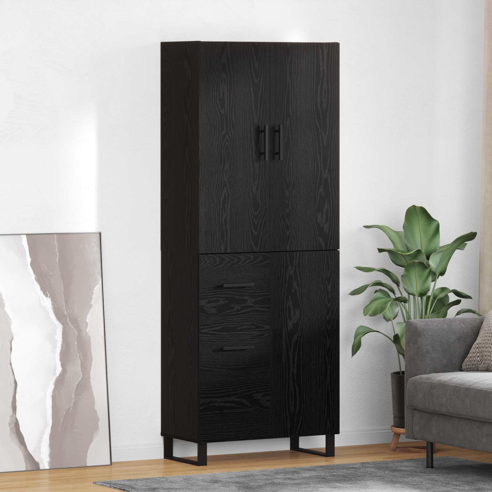 Highboard 2 pcs Schwarz Eichen-Optik 69,5 x 34 x 180 cm