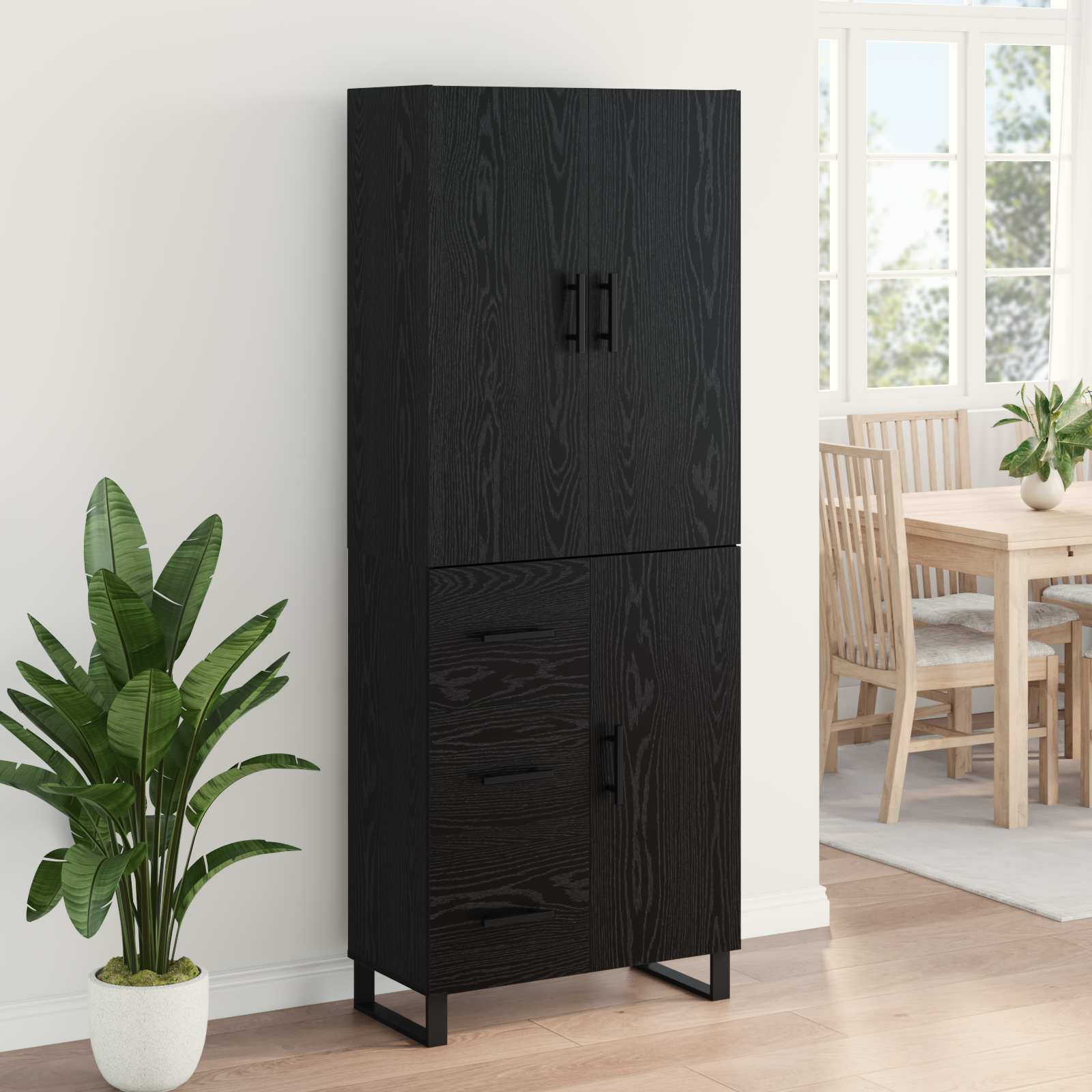 Highboard 2 pcs Schwarz Eichen-Optik 69,5 x 34 x 180 cm