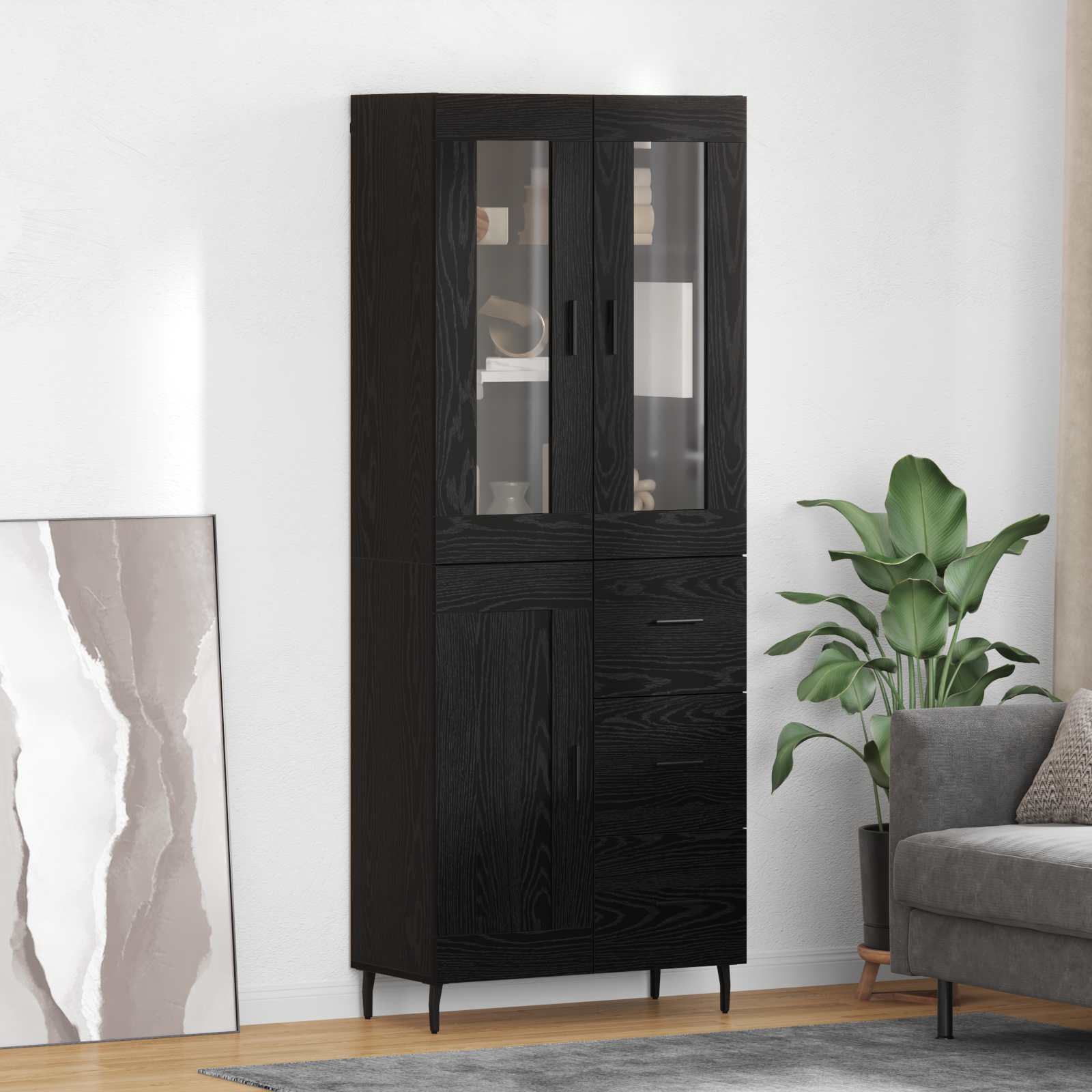 Highboard 2 pcs Schwarz Eichen-Optik Holzwerkstoff