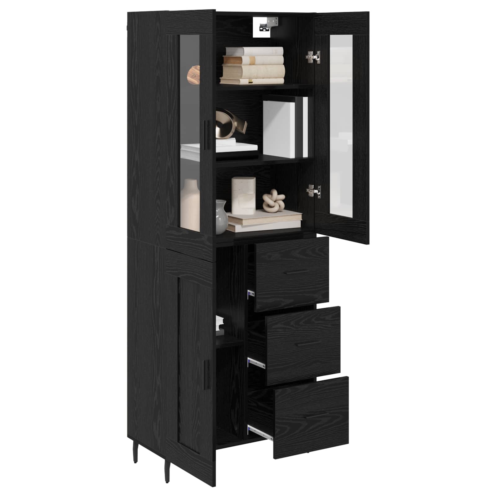 Highboard 2 pcs Schwarz Eichen-Optik Holzwerkstoff