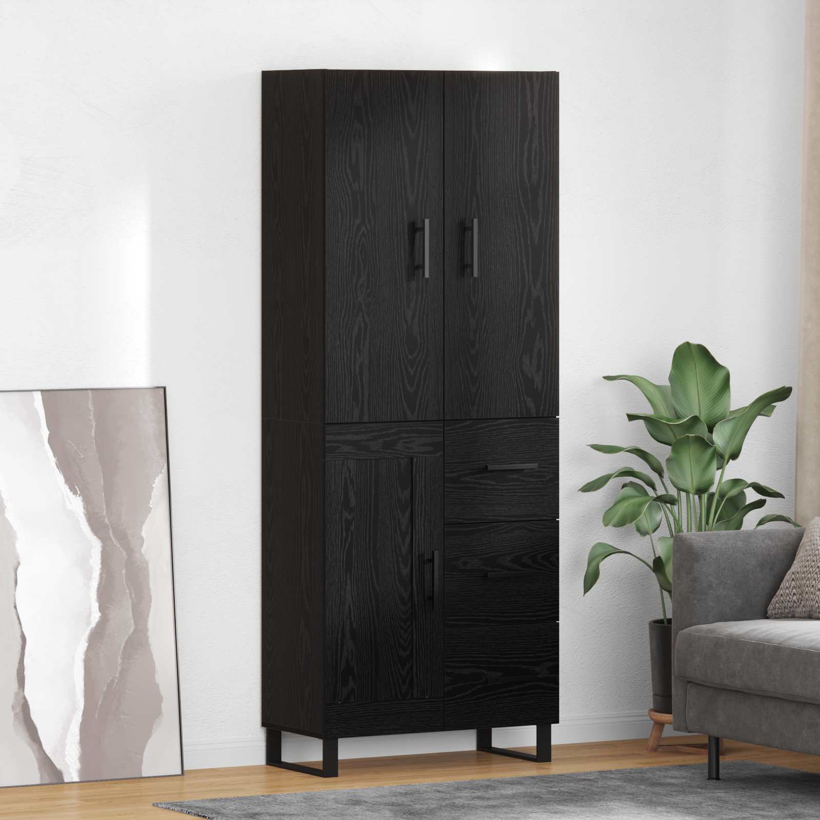 Highboard 2 pcs Schwarz Eichen-Optik 69,5 x 34 x 180 cm