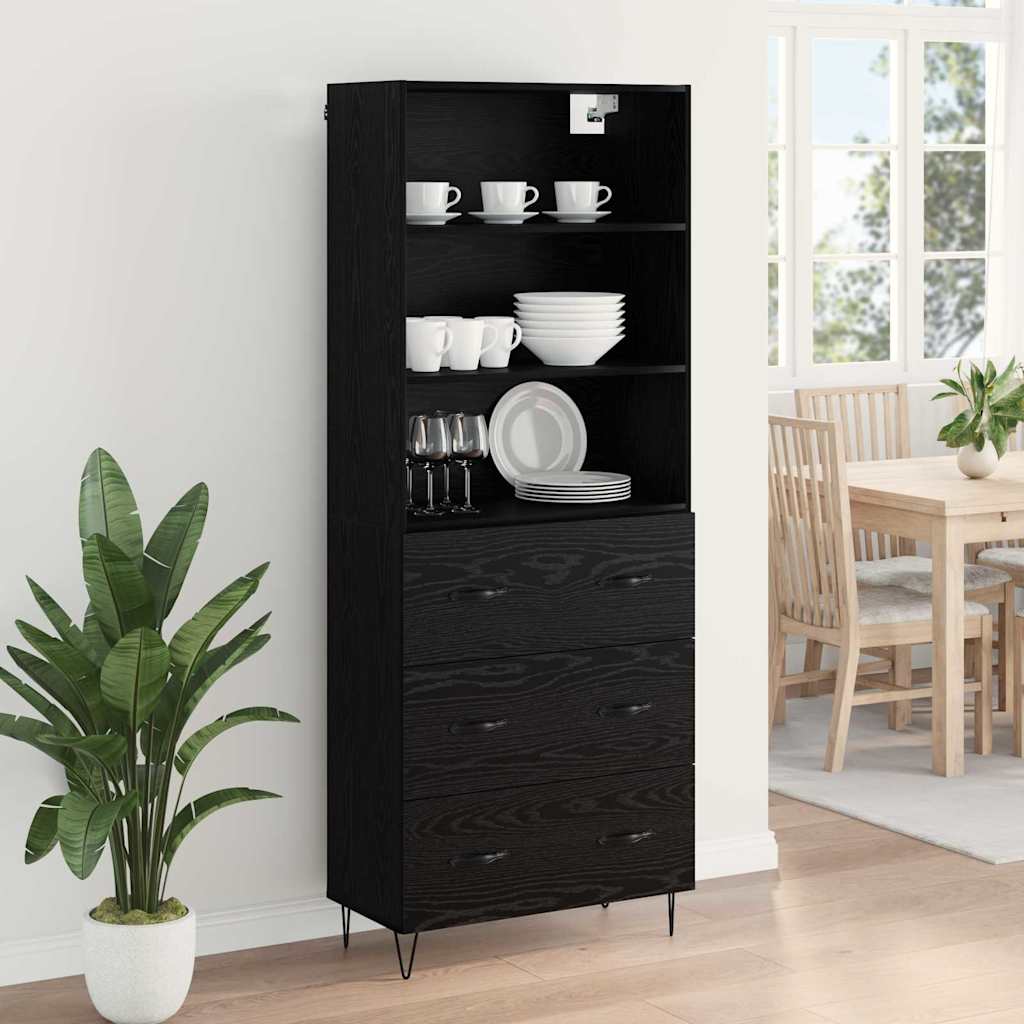 Highboard 2 pcs Schwarz Eichen-Optik Holzwerkstoff