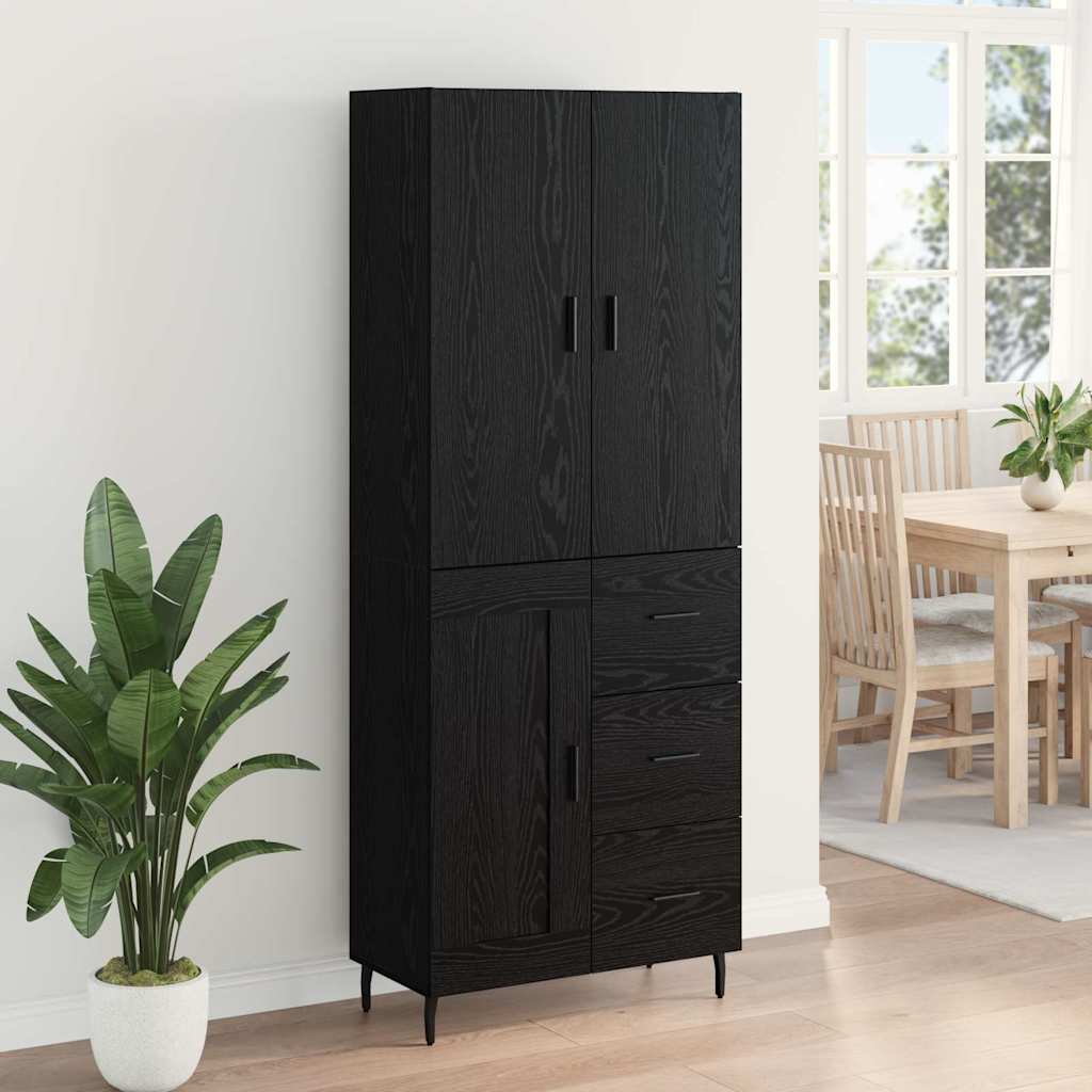 Highboard 2 pcs Schwarz Eichen-Optik Engineered Wood und Glas