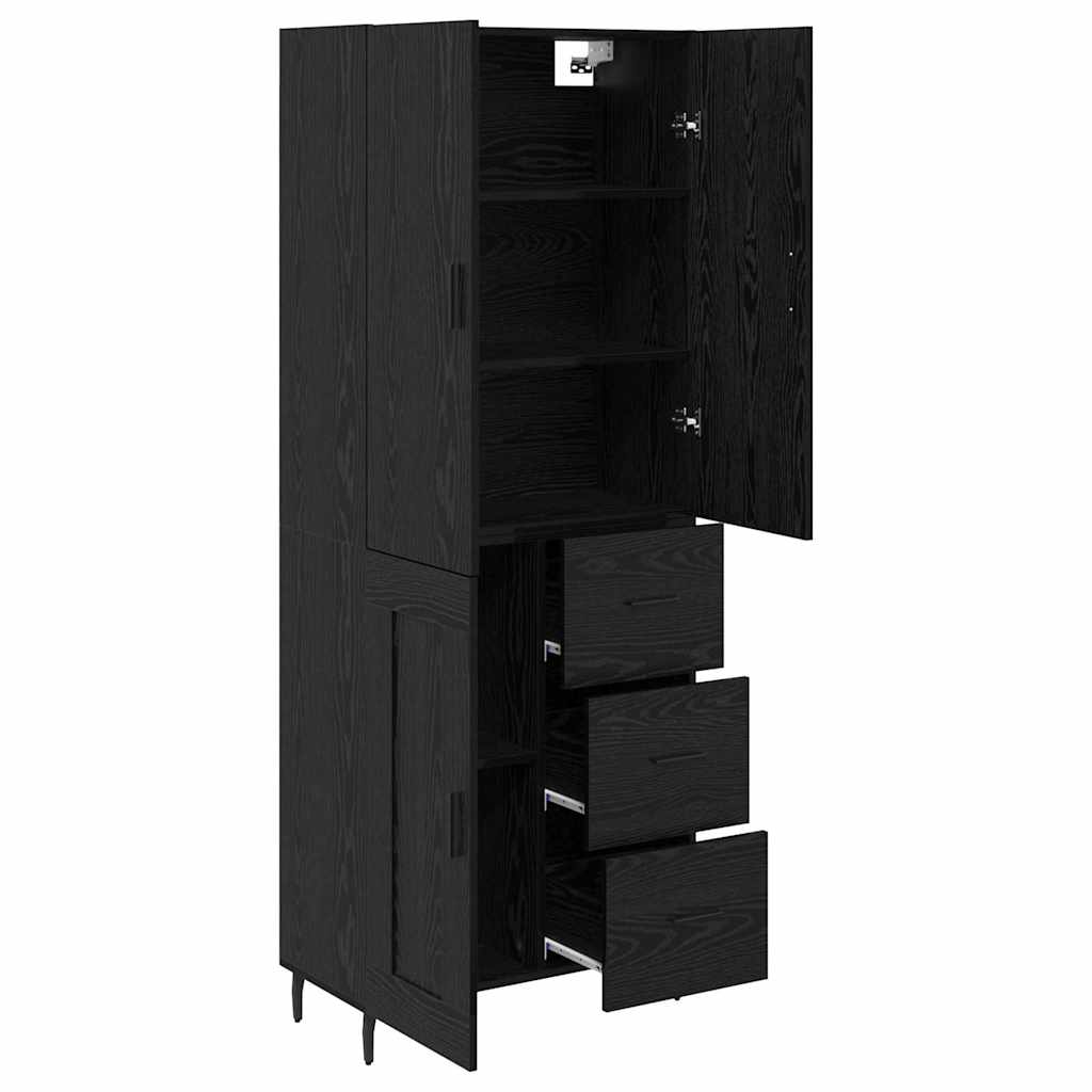 Highboard 2 pcs Schwarz Eichen-Optik Engineered Wood und Glas