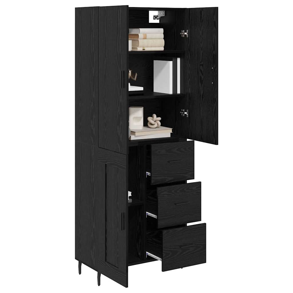 Highboard 2 pcs Schwarz Eichen-Optik Engineered Wood und Glas