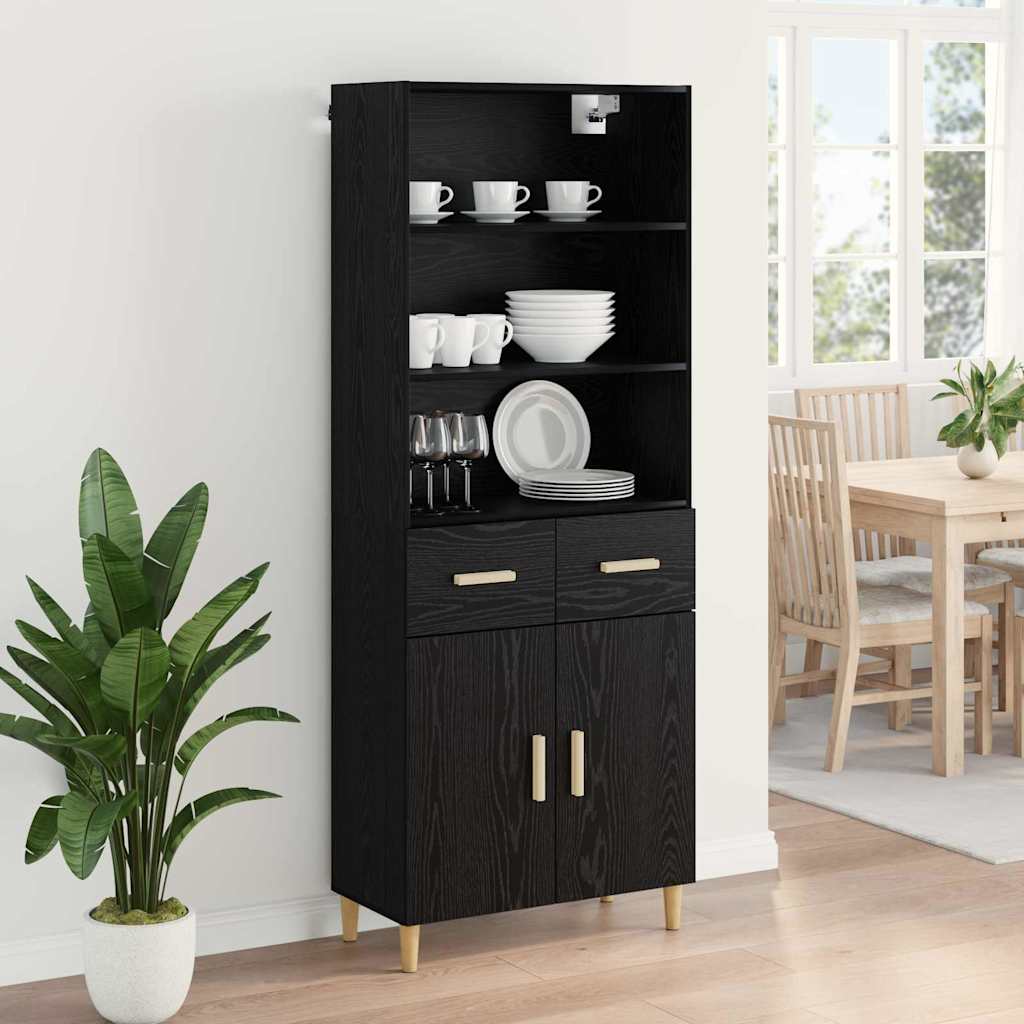 Highboard Schwarz Eichen-Optik 69,5 x 32,5 x 180 cm