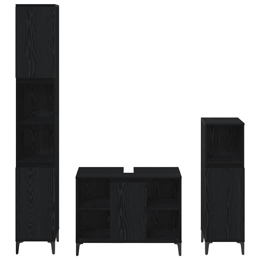 Badezimmermöbel-Set 3 Stück Schwarz Eichen-Optik Holzwerkstoff