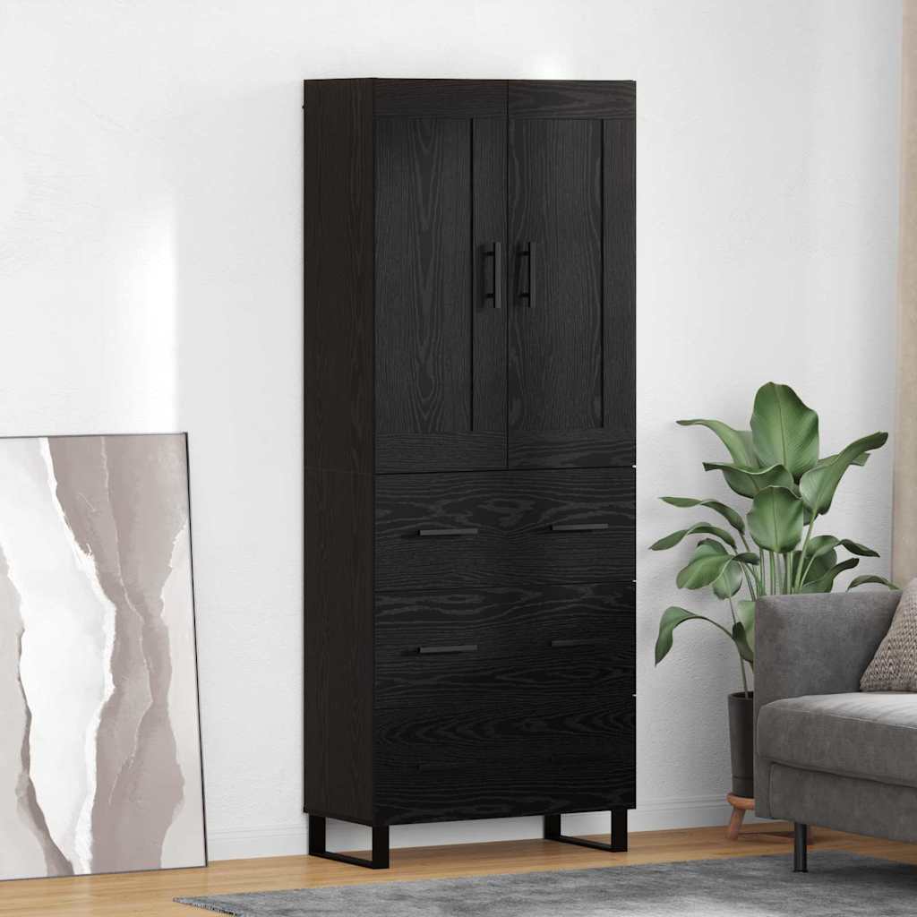 Highboard Schwarz Eichen-Optik 69,5 x 34 x 180 cm Holzwerkstoff