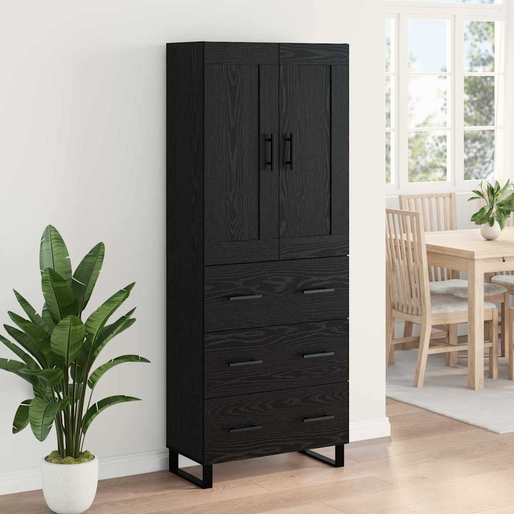Highboard Schwarz Eichen-Optik 69,5 x 34 x 180 cm Holzwerkstoff