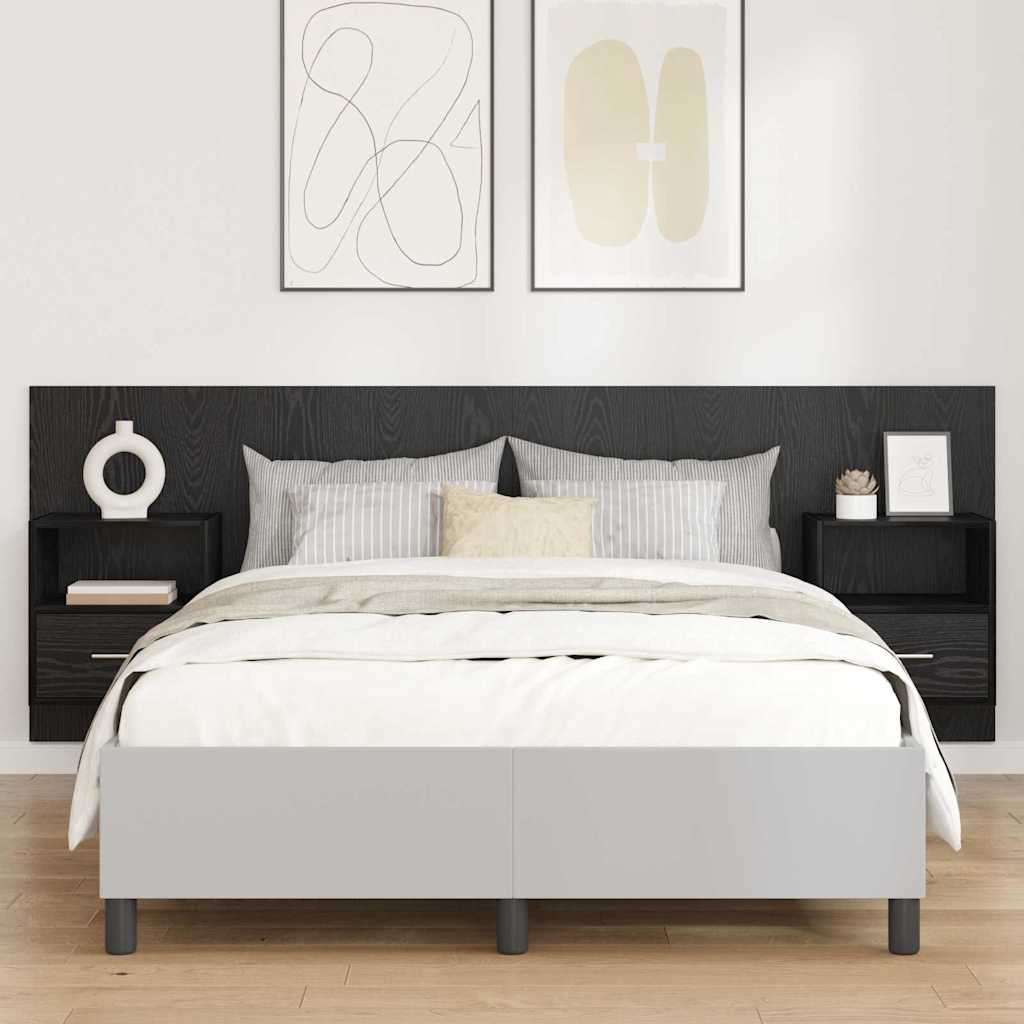 Kopfteil mit Schrank 3 pcs Schwarz Eichen-Optik Holzwerkstoff
