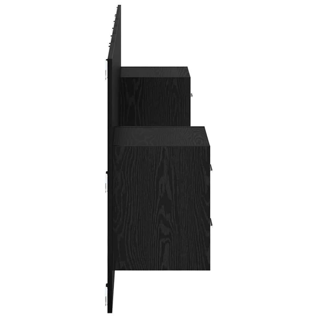Kopfteil mit Schrank 3 pcs Schwarz Eichen-Optik Holzwerkstoff
