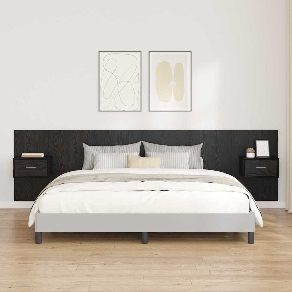 Kopfteil mit Schrank 3 pcs Schwarz Eichen-Optik Holzwerkstoff