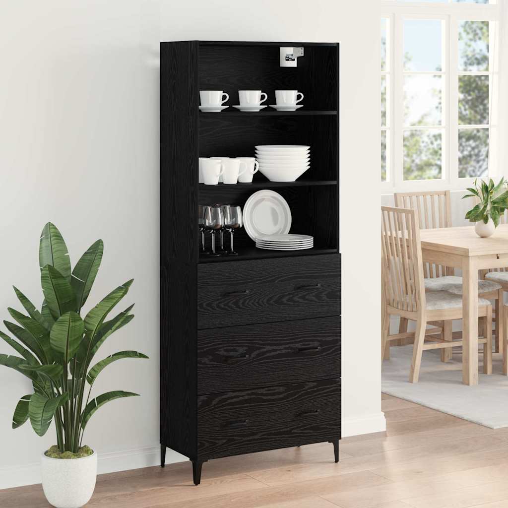 Highboard Schwarz Eichen-Optik 69,5 x 34 x 180 cm Holzwerkstoff