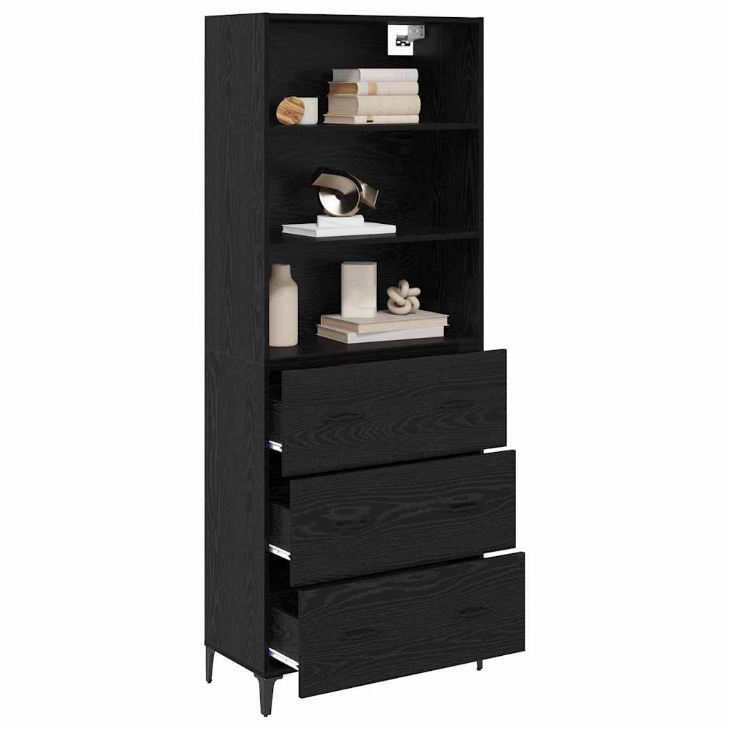 Highboard Schwarz Eichen-Optik 69,5 x 34 x 180 cm Holzwerkstoff
