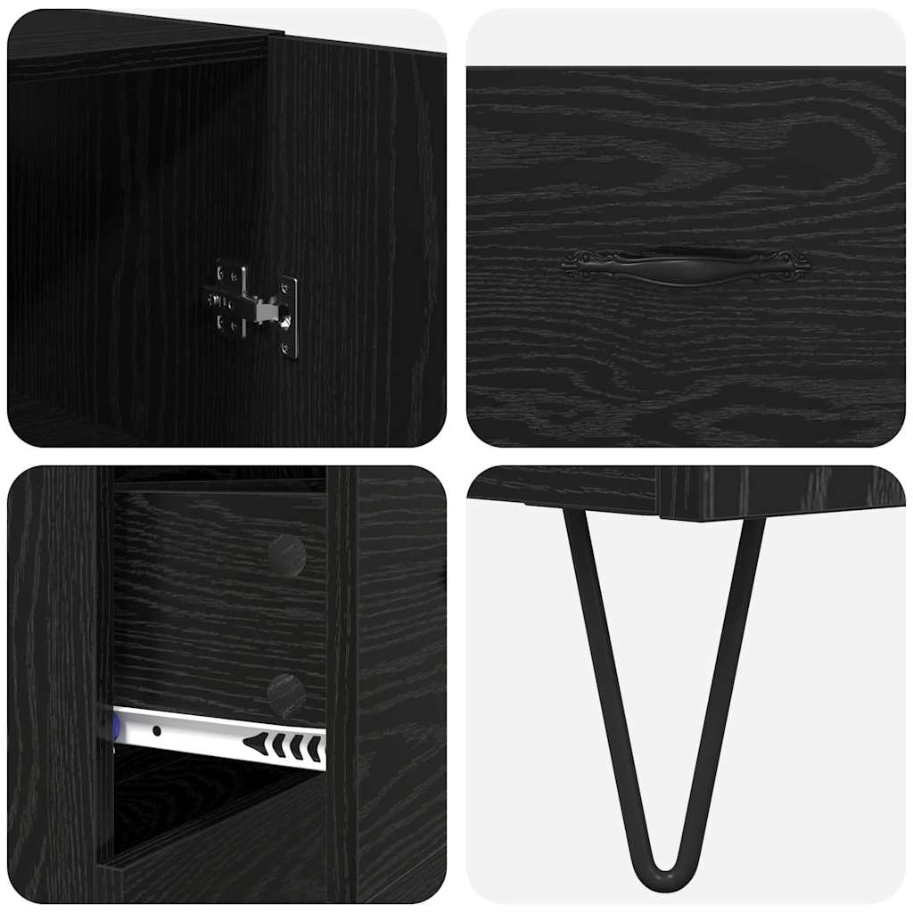Highboard 2 Stück Schwarz Eichen-Optik Ingenieurholz und Glas