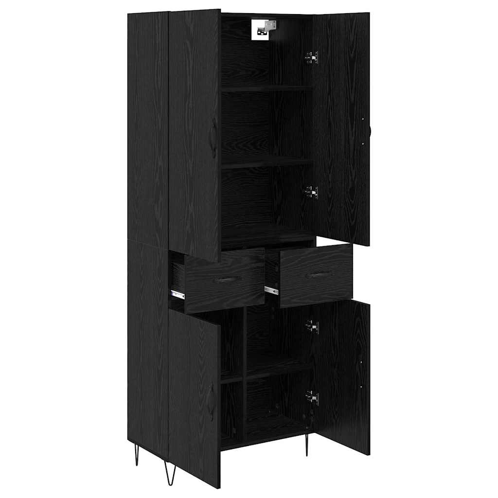 Highboard 2 Stück Schwarz Eichen-Optik Ingenieurholz und Glas