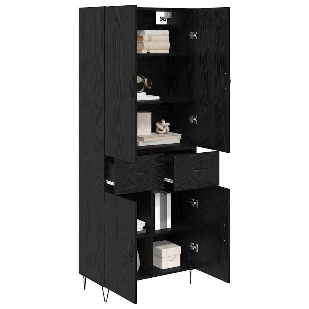 Highboard 2 Stück Schwarz Eichen-Optik Ingenieurholz und Glas