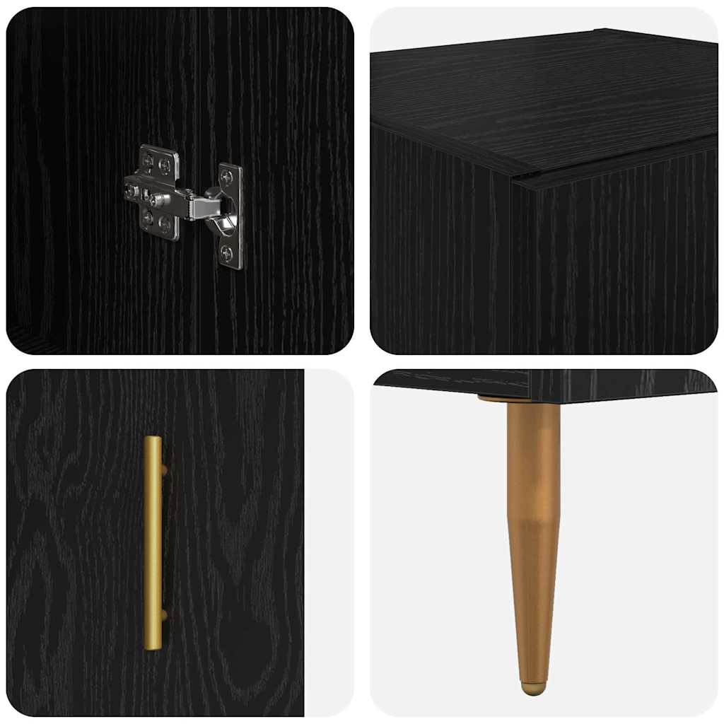Highboard 2 pcs Schwarz Eichen-Optik Glas