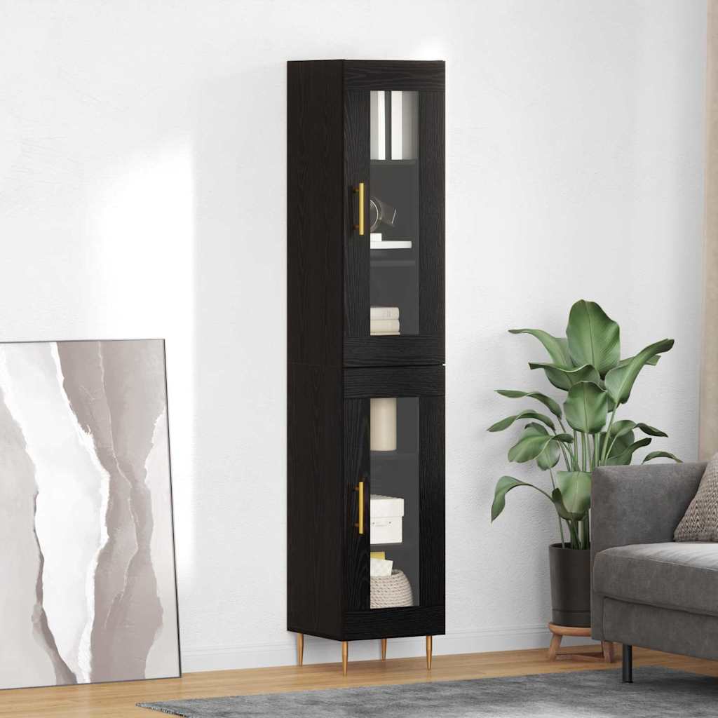 Highboard 2 pcs Schwarz Eichen-Optik Glas