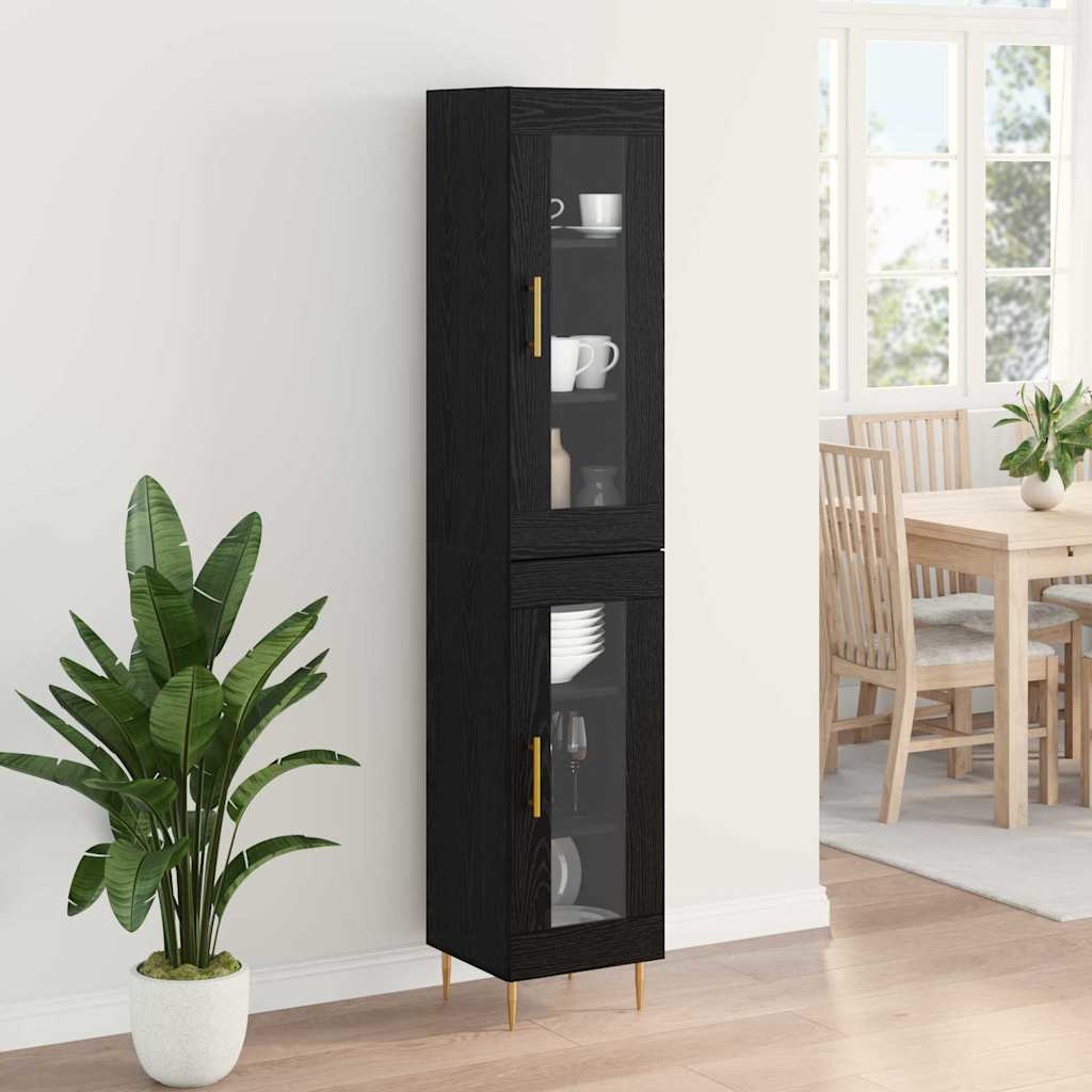 Highboard 2 pcs Schwarz Eichen-Optik Glas