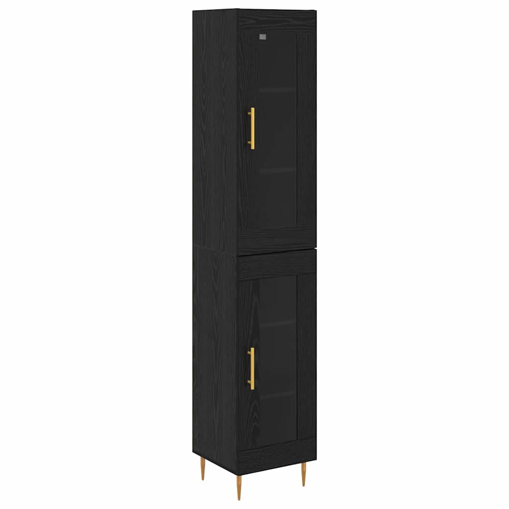 Highboard 2 pcs Schwarz Eichen-Optik Glas