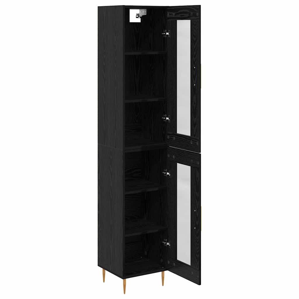 Highboard 2 pcs Schwarz Eichen-Optik Glas
