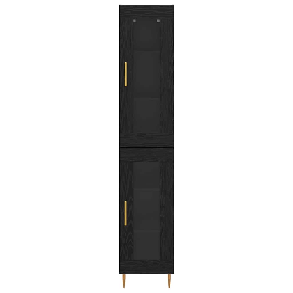 Highboard 2 pcs Schwarz Eichen-Optik Glas