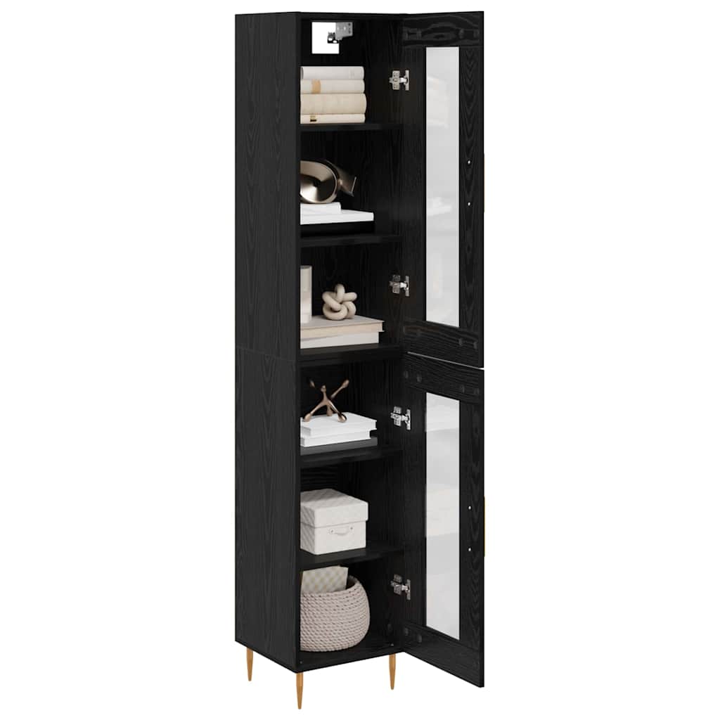 Highboard 2 pcs Schwarz Eichen-Optik Glas