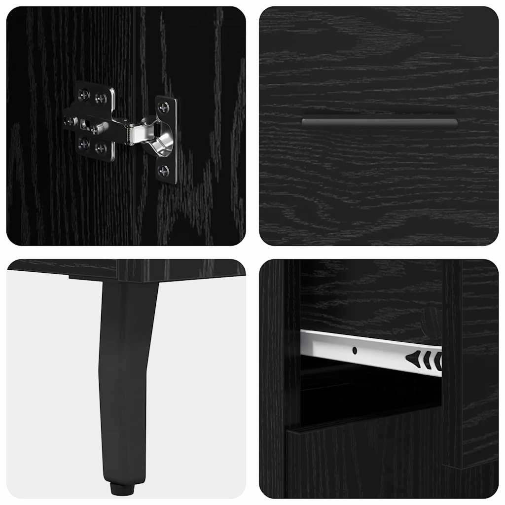 Highboard 2 pcs Schwarz Eichen-Optik Engineered Wood und Glas