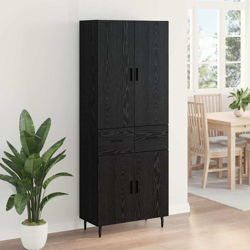 Highboard 2 pcs Schwarz Eichen-Optik Engineered Wood und Glas