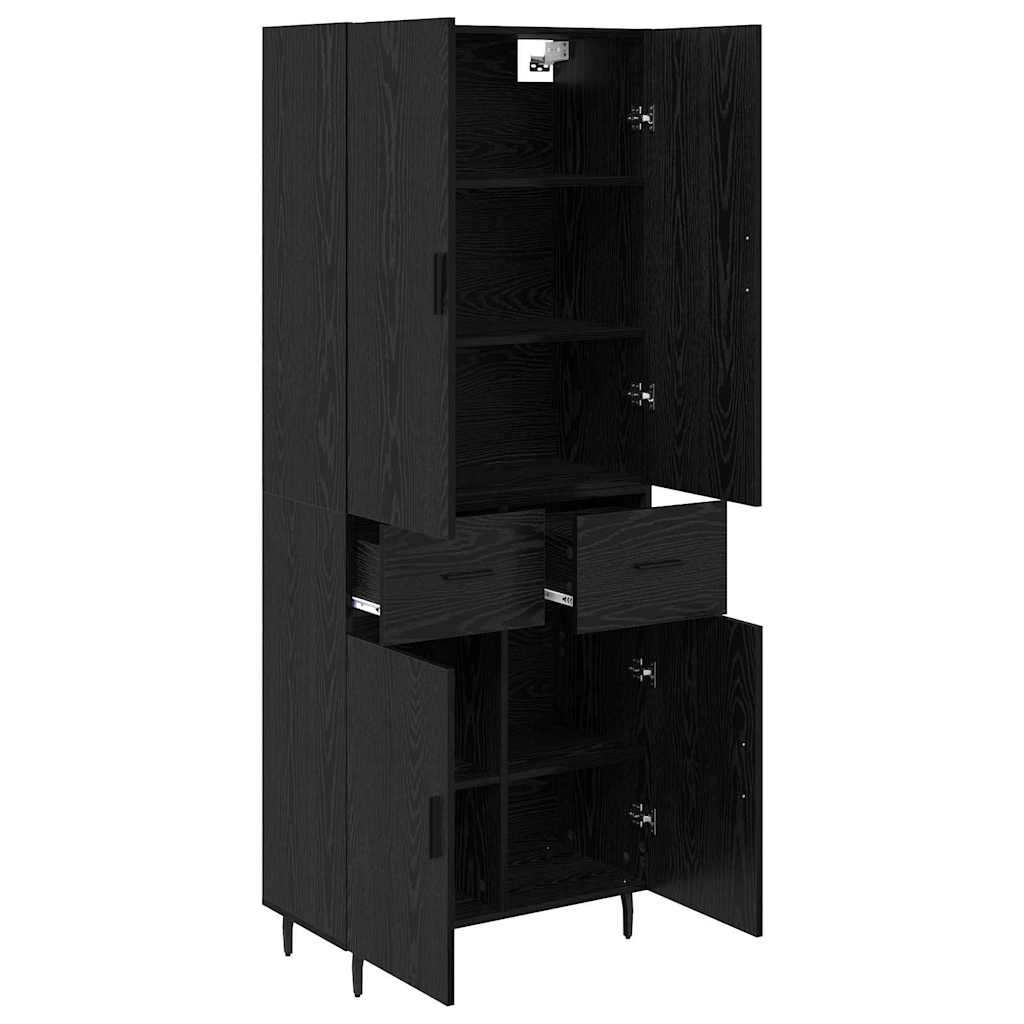 Highboard 2 pcs Schwarz Eichen-Optik Engineered Wood und Glas