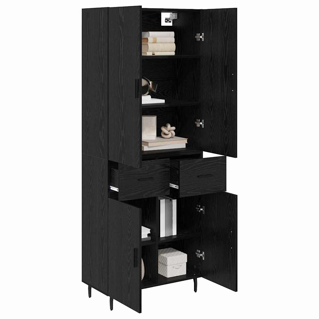 Highboard 2 pcs Schwarz Eichen-Optik Engineered Wood und Glas