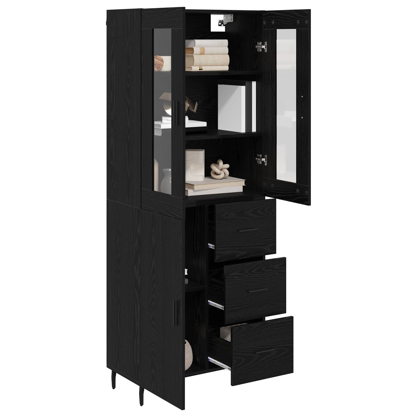 Highboard 2 pcs Schwarz Eichen-Optik Holzwerkstoff