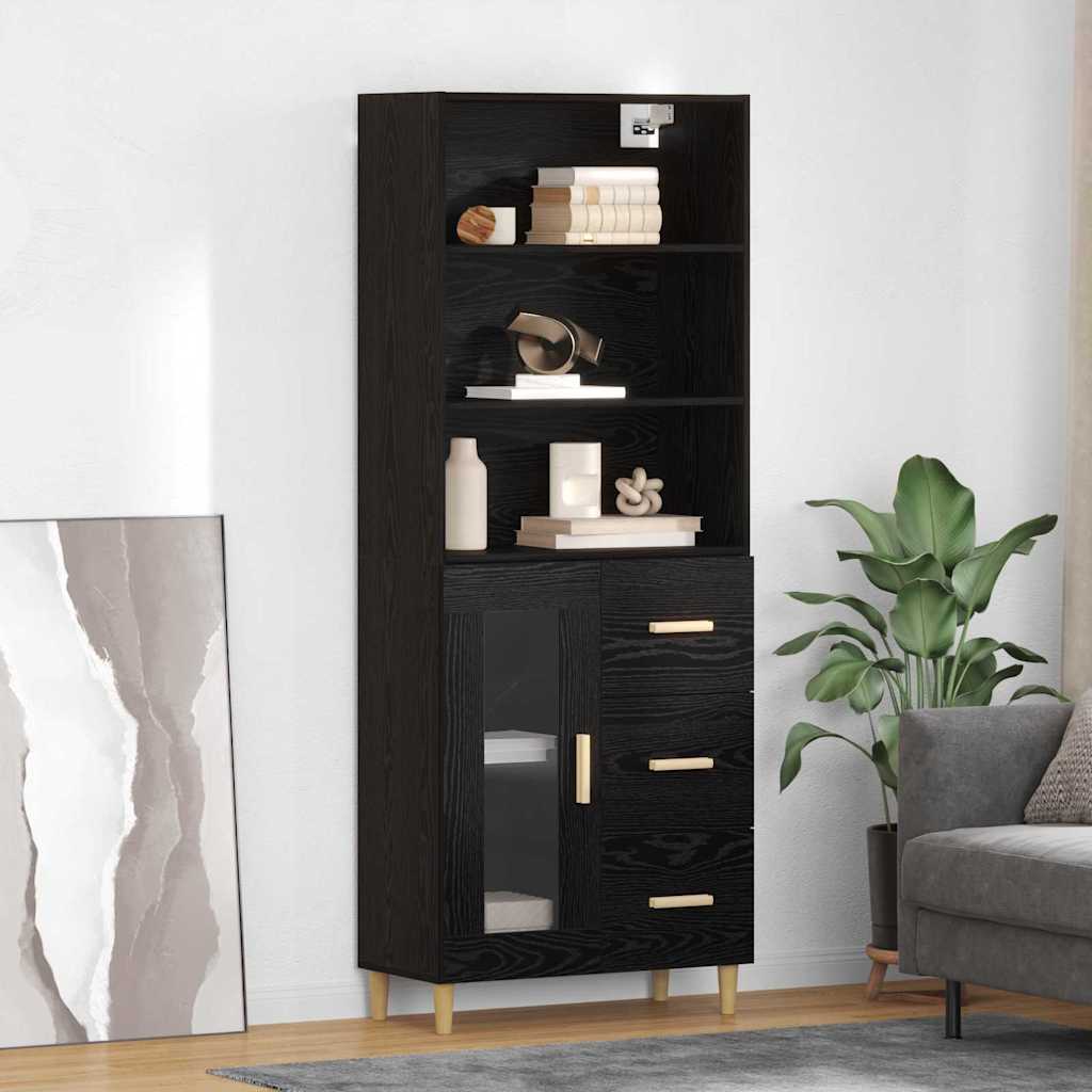 Highboard Schwarz Eichen-Optik 69,5 x 32,5 x 180 cm