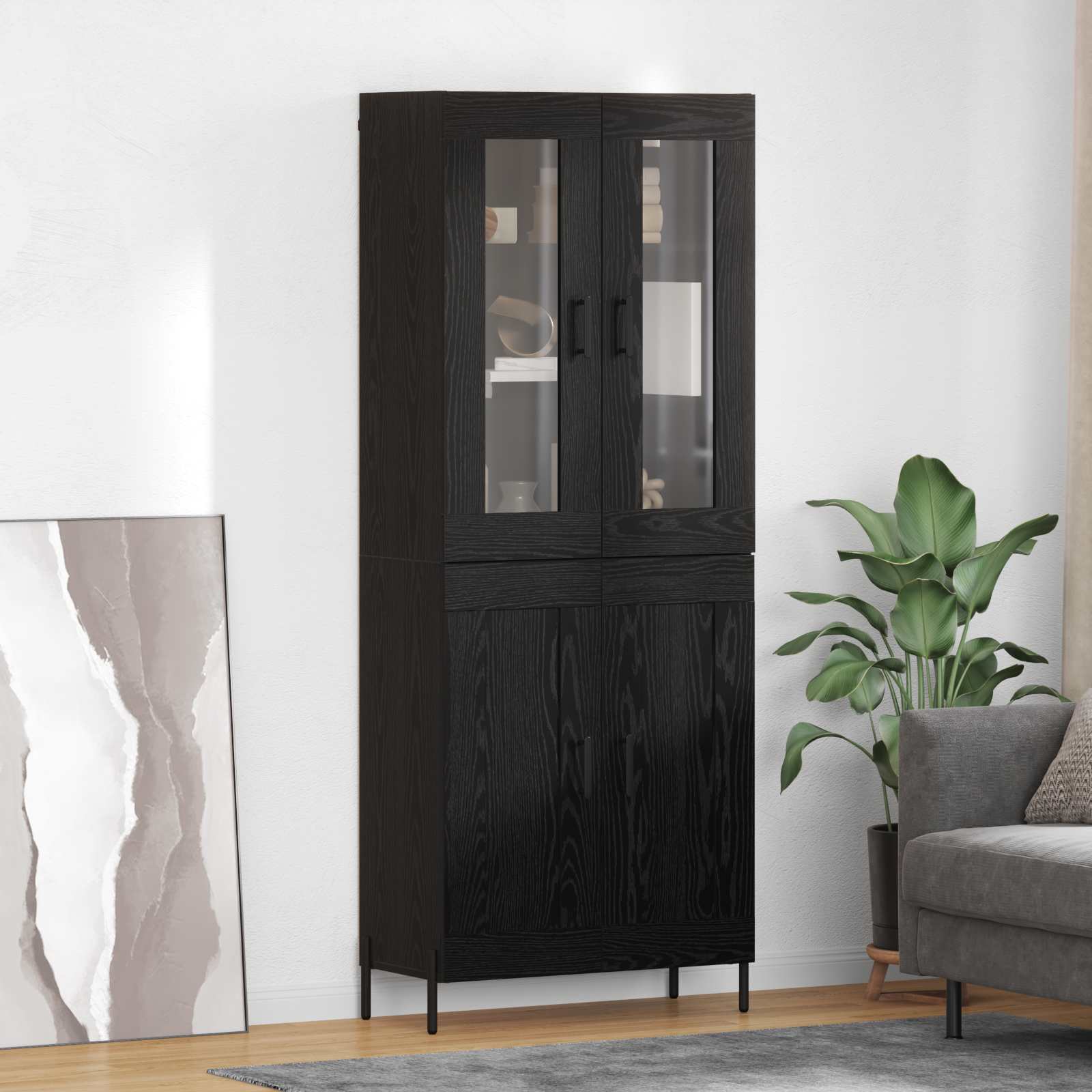 Highboard Schwarz Eichen-Optik 69,5 x 34 x 180 cm Holzwerkstoff