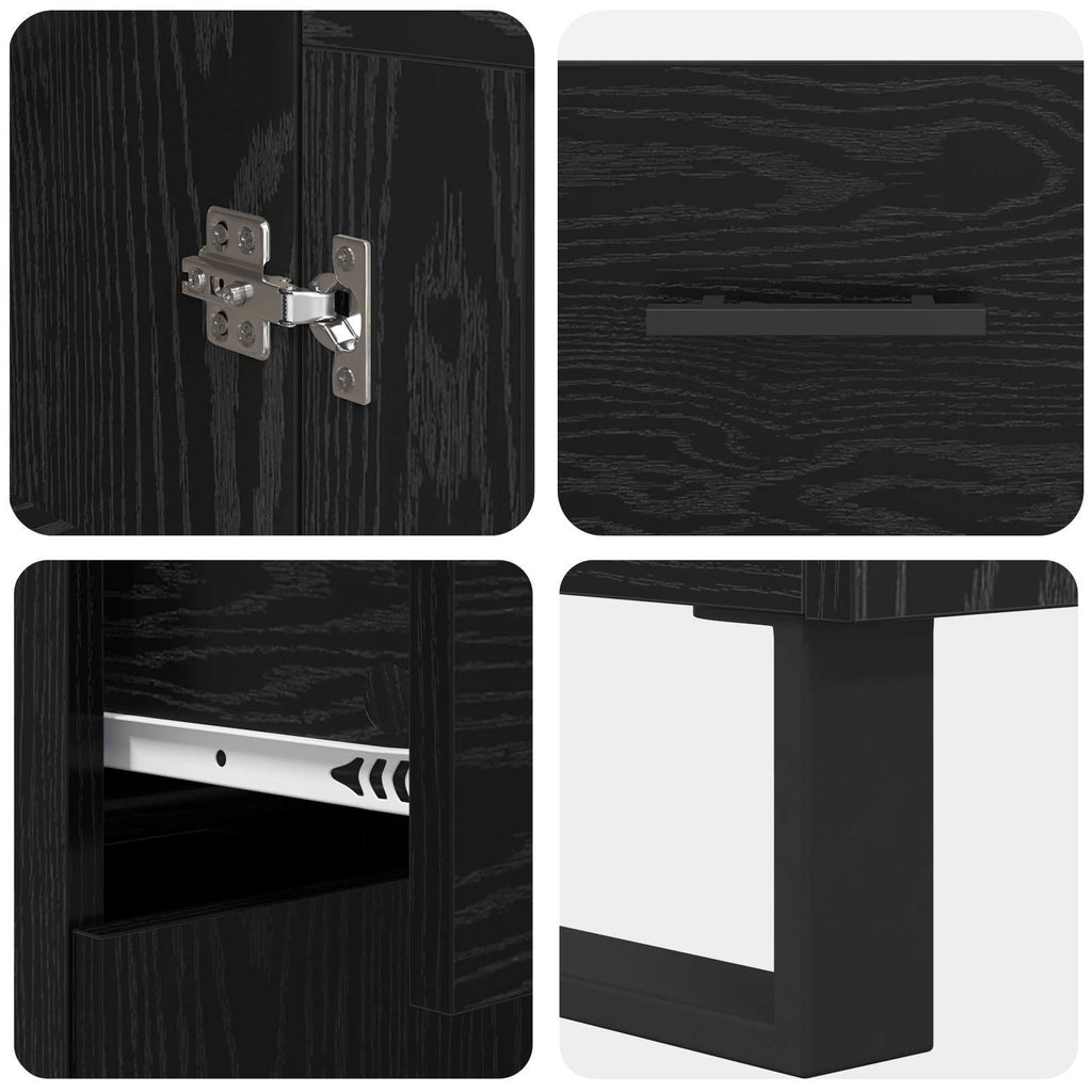 Highboard 2 pcs Schwarz Eichen-Optik Engineered Wood und Glas